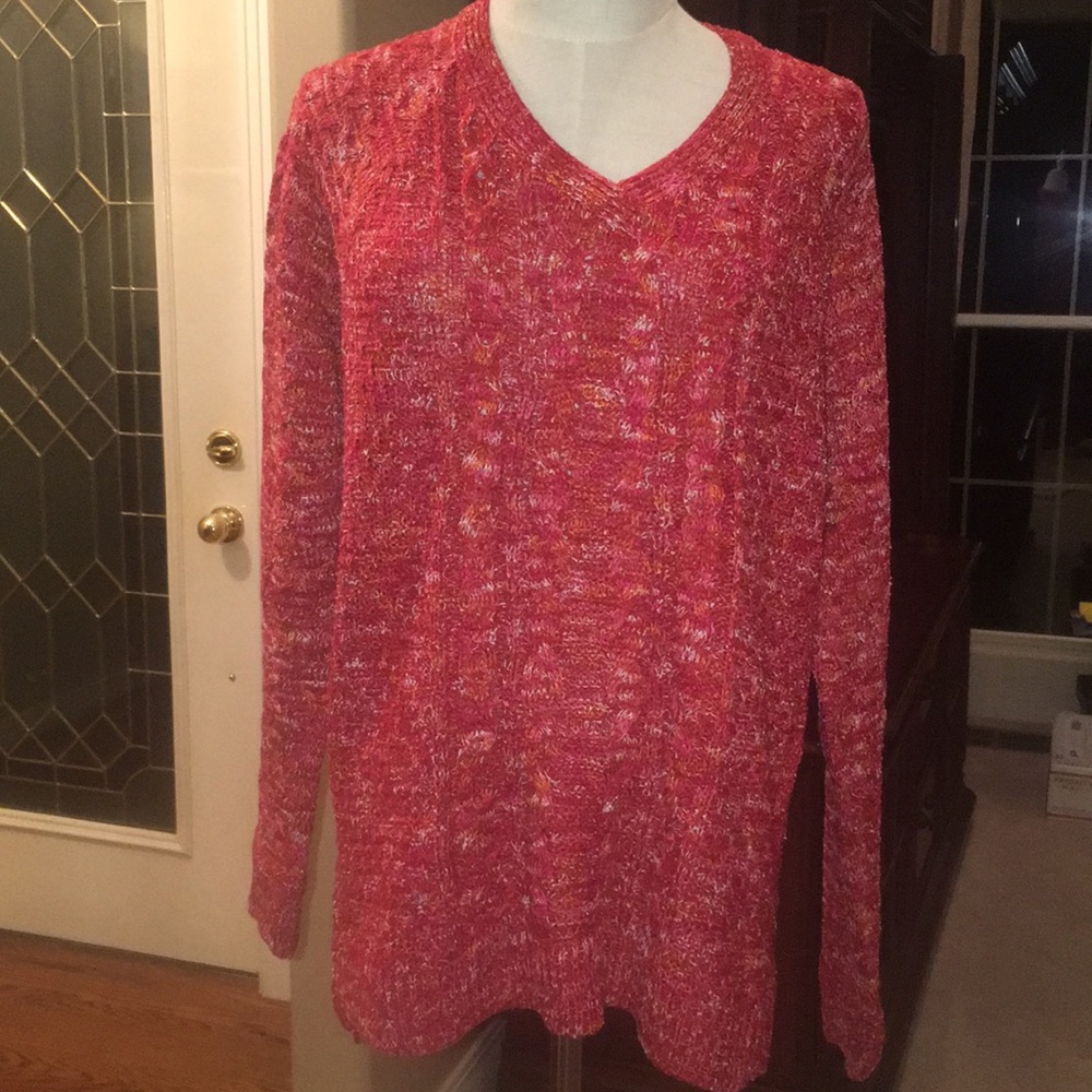 BNWOT bright red v-neck cable knit sweater in Lge